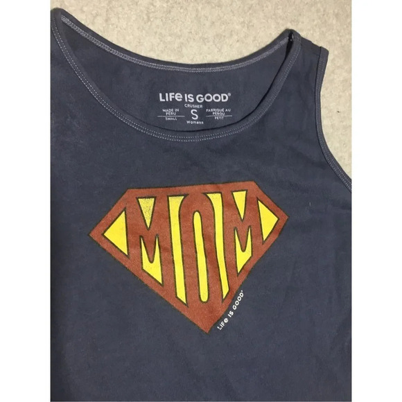 Womens Life is Good Tank Top Size Small Supermom Mom Mother Navy Blue Cotton - Picture 2 of 5